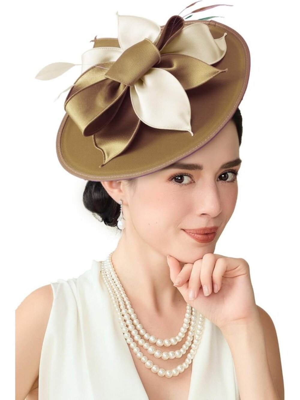 Elegant Wide Brim Derby Hat for Women | Flower & Feather Tea Party Fascinator